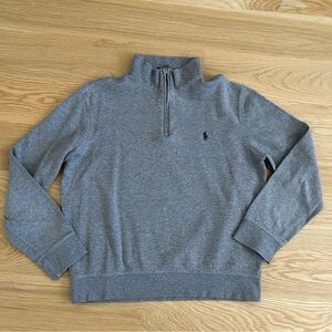 Polo Ralph Lauren Jersey Quarter-Zip Pullover Size M Heather Grey Cotton Blend